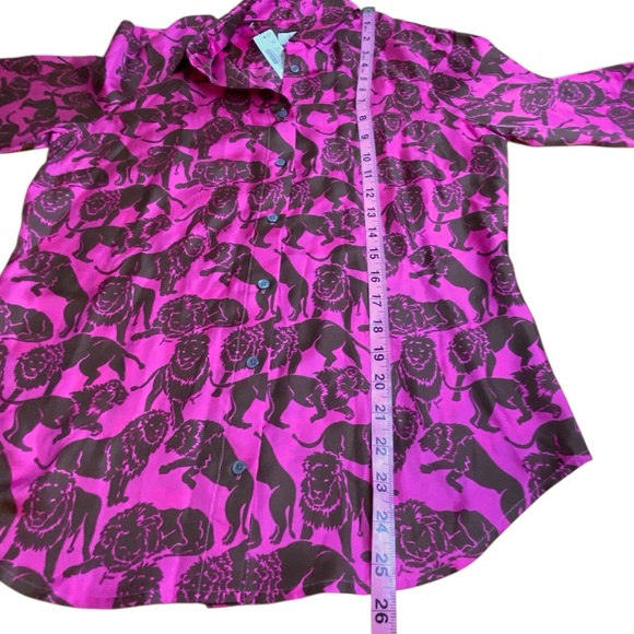 J.Crew Collection silk shirt sleepy lions Fuchsia Women’s Size 6 NWT - Picture 8 of 16